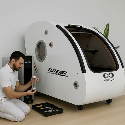 Airvida Elite Hard Shell Sitting Hyperbaric Chamber — Stainless Steel, 1.3–2.0 ATA, BIBS Oxygen