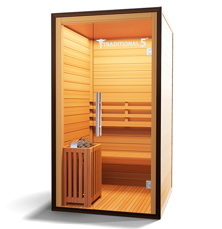 Medical Sauna Traditional 5 1-Person Indoor Steam Sauna, Canadian Hemlock with Two-Wall Glass Design, 4.5 kW Heater and Digital Touch Controls