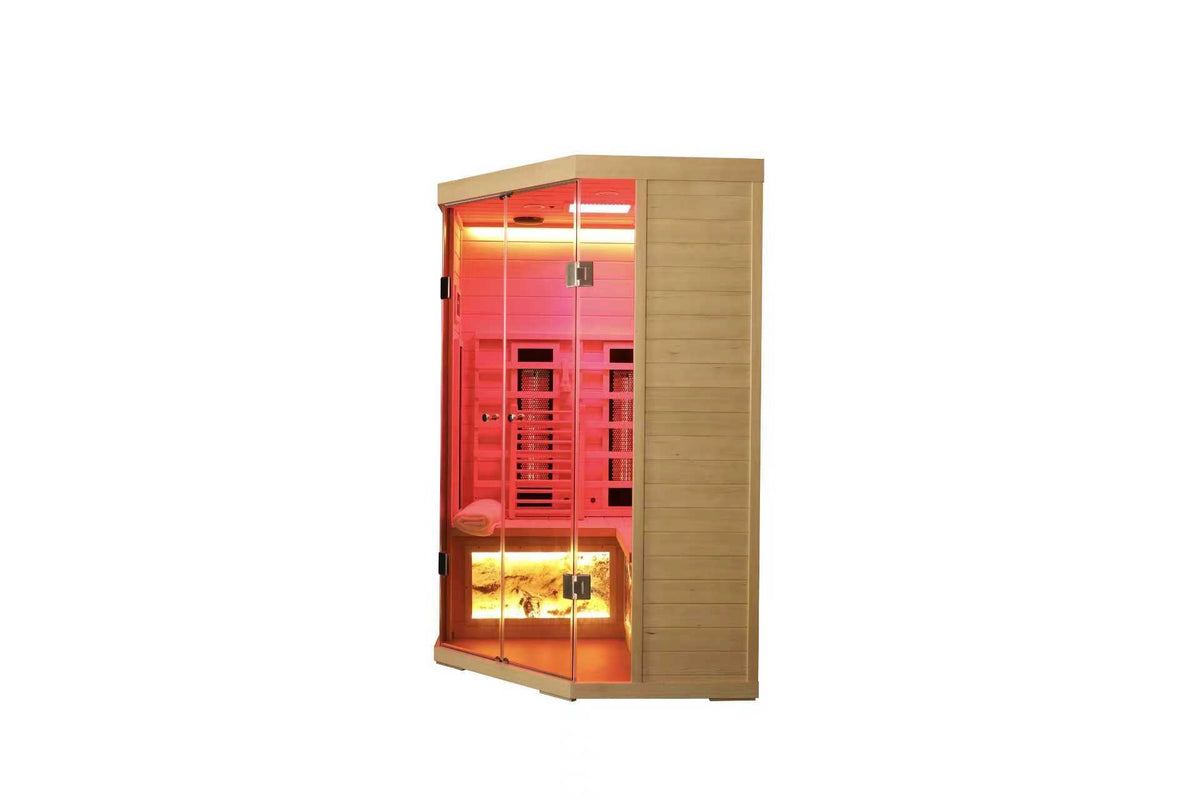Home Furnishers 2-Person Corner Full Spectrum Infrared Sauna with Himalayan Salt Panels, Hemlock Wood