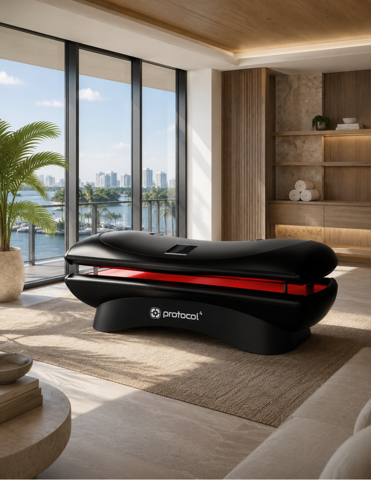 Protocol⁴ P4 Red Light Capsule, Full-Body 360-Degree Red and Near-Infrared LED Bed, 21,600 LEDs, 5 Wavelengths, Touchscreen with Pulse Control and Bluetooth Audio, 76 x 34 x 32 in.
