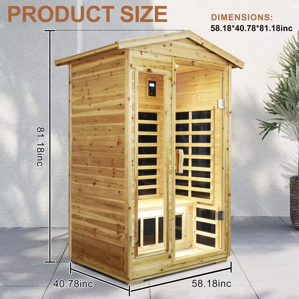 Moray 1-2 Person Outdoor Fir Infrared Sauna with 8 Far-Infrared Carbon Crystal Heaters and Chromotherapy