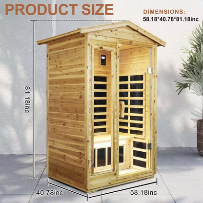 Moray 1-2 Person Outdoor Fir Infrared Sauna with 8 Far-Infrared Carbon Crystal Heaters and Chromotherapy