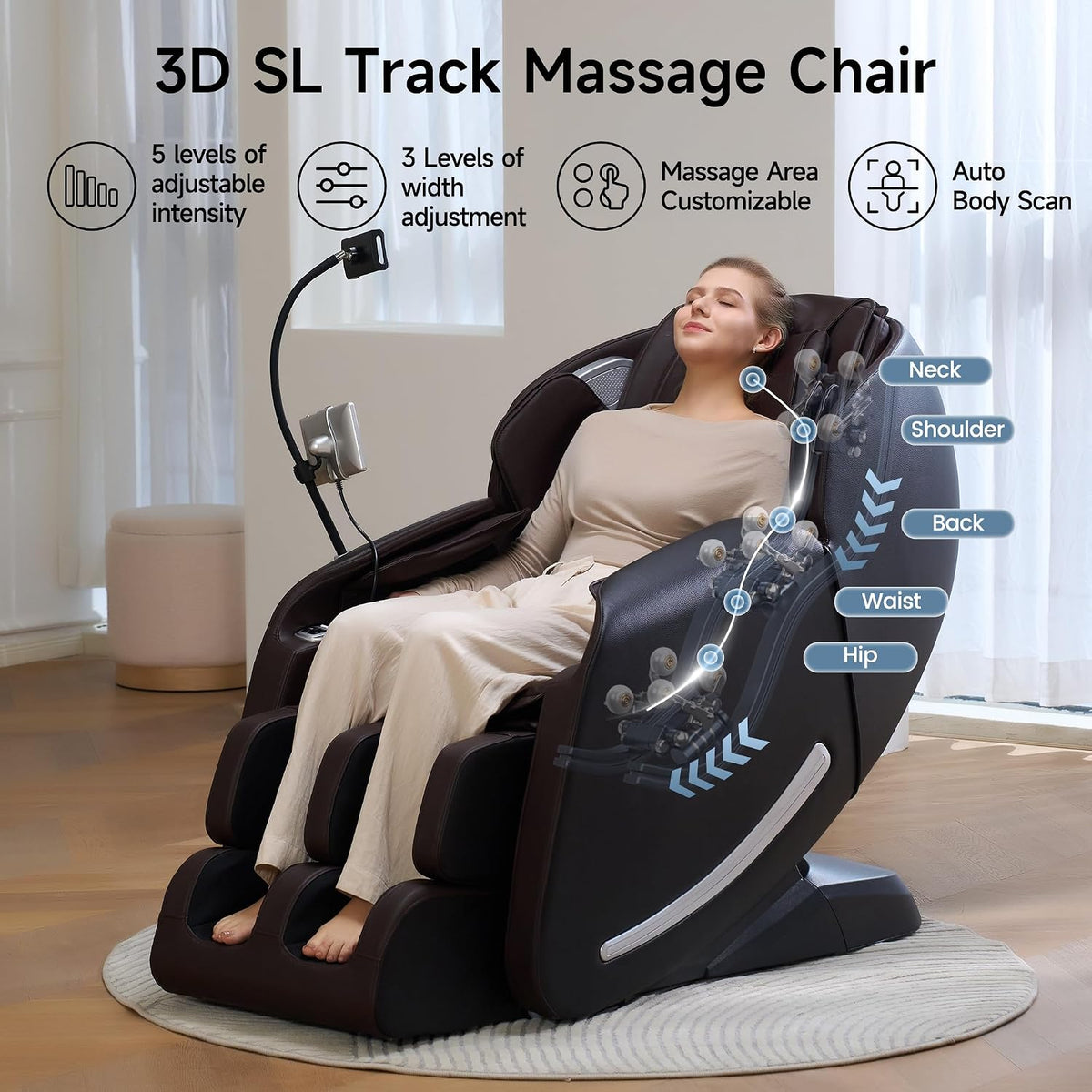 Massage Chair Full Body with Unique Phone Controller,Heart and Blood Measurement, Zero Gravity 3D Sl-Track Recliner with APP Control, Child Lock,Pause Button, Back Pad, Favor-06, Dark Brown