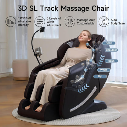 Massage Chair Full Body with Unique Phone Controller,Heart and Blood Measurement, Zero Gravity 3D Sl-Track Recliner with APP Control, Child Lock,Pause Button, Back Pad, Favor-06, Dark Brown