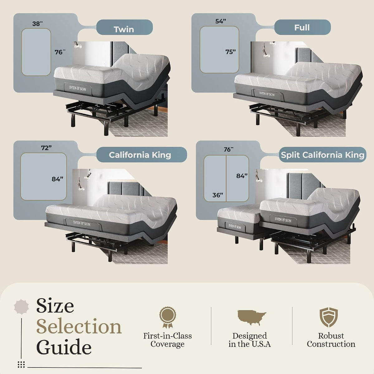 Sven & Son Classic Adjustable Bed Base, Head and Foot Lift, Massage, Under-Bed Lights, USB, Gel Memory, Zero Gravity Smart Frame - Full + 10 Inch Memory Foam Matt (Firm)