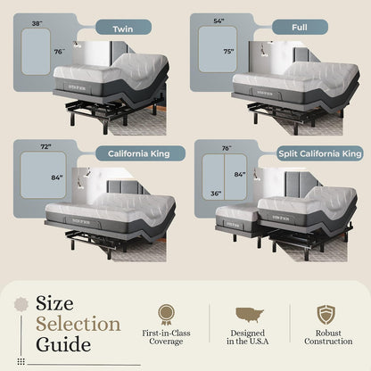 Sven & Son Classic Adjustable Bed Base, Head and Foot Lift, Massage, Under-Bed Lights, USB, Gel Memory, Zero Gravity Smart Frame - Full + 10 Inch Memory Foam Matt (Firm)