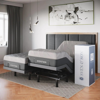 Sven & Son Classic Adjustable Bed Base, Head and Foot Lift, Massage, Under-Bed Lights, USB, Gel Memory, Zero Gravity Smart Frame - Split California King + 12 Inch Memory Foam Matt (Medium)