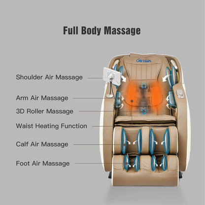 MD906 Full Body Massage Chair, 165°Zero Gravity, 55" SL Track, Beige