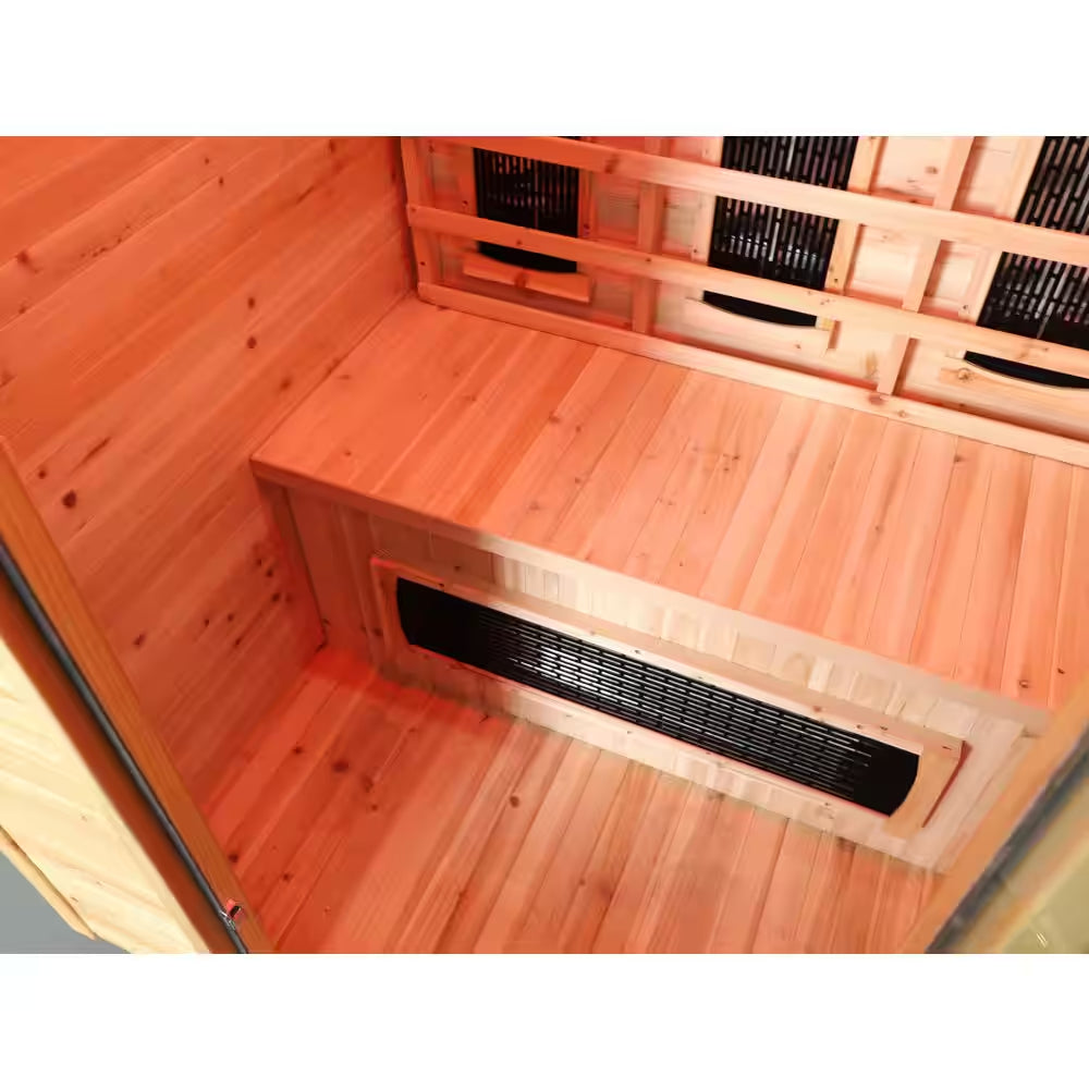 Burlington 2-Person Outdoor Infared Sauna in Hemlock with Weatherproof Cabin, Metal Roof and Bluetooth Sound System
