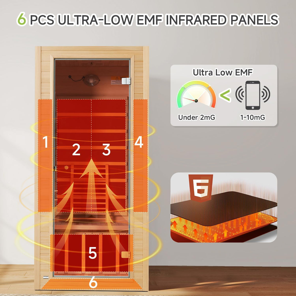 Sauna 1 Person Low EMF FAR Infrared Sauna with Red Light Therapy