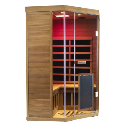 Wizzisauna SR07 2-3 Person Corner Red Cedar Far Infrared Sauna with 8 Carbon Heaters