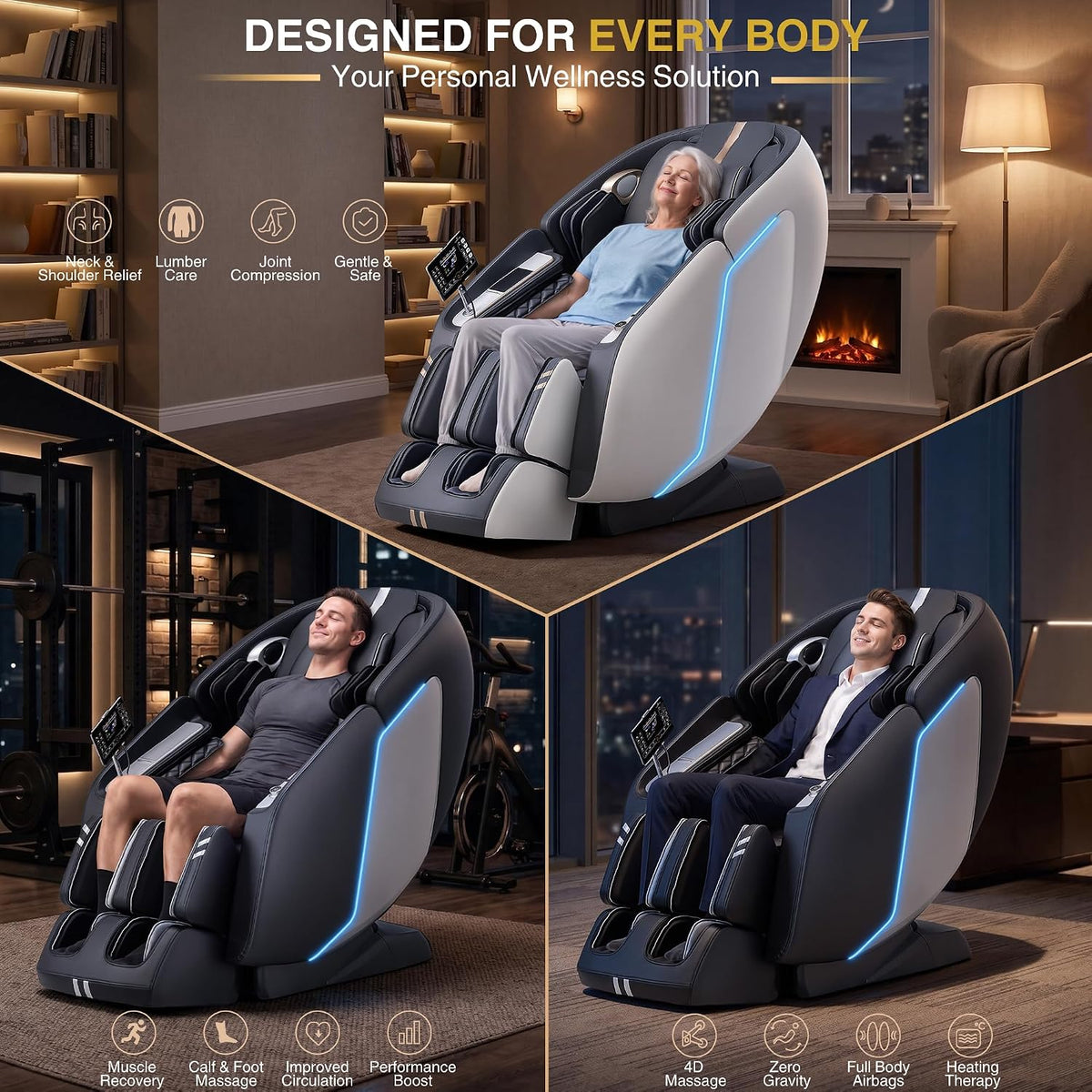 MT398 4D Full Body Massage Chair, 55"SL Track, Zero Gravity, Black