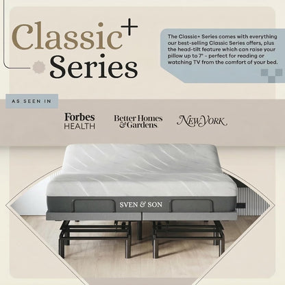 Sven & Son Harmony Adjustable Bed Base, Head and Foot Lift, Massage, Under-Bed Lights, USB, Gel Memory, Zero Gravity Smart Frame - King + 14 Inch Hybrid Spring Matt (Medium Soft)