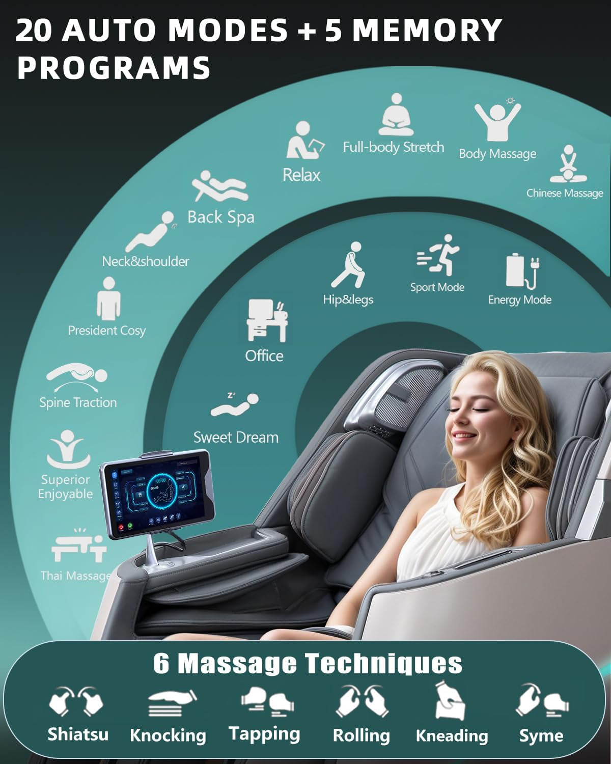 Massage Chair 4D Full Body Zero Gravity 55" Long Sl-Track,Grey
