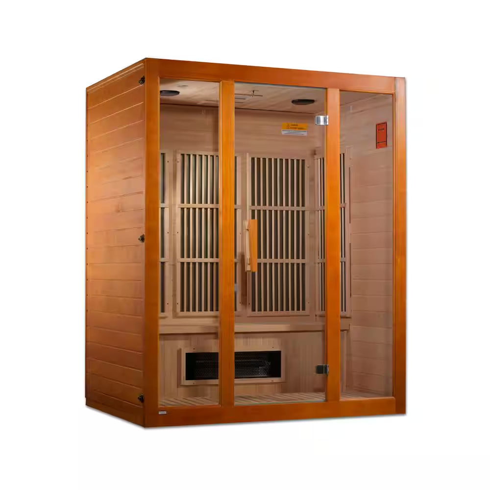 Alpine Upgraded 3 Person Infrared Sauna with 7 Dual Tech Infrared Heaters, Red Light and Chromotherapy and Sound System