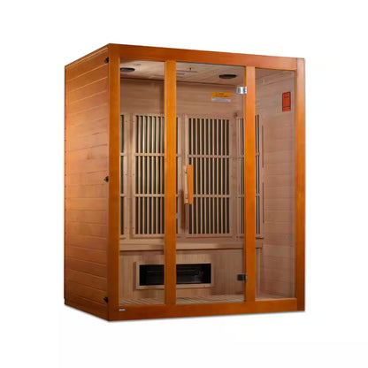 Alpine Upgraded 3 Person Infrared Sauna with 7 Dual Tech Infrared Heaters, Red Light and Chromotherapy and Sound System