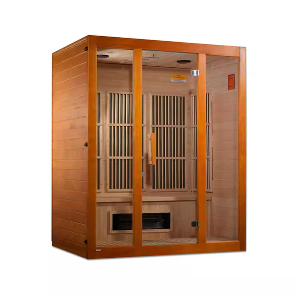 Alpine Upgraded 3 Person Infrared Sauna with 7 Dual Tech Infrared Heaters, Red Light and Chromotherapy and Sound System