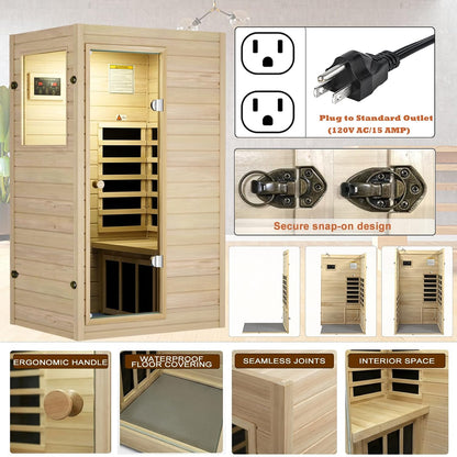 1 Person Sauna, Low EMF Far Infrared Indoor Dry Sauna Room, 905W