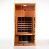 1 Person Extendable FAR Infrared Sauna for Home, Hemlock Wood Low EMF 6 Carbon Heaters Indoor Saunas with LED Lights, Bluetooth Speaker, Digital Control Panel, and Seating Bench — Studio Shot