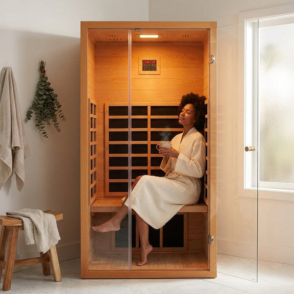 Vanity Art 1-Person Extendable Far Infrared Sauna with 6 Low-EMF Carbon Heaters, Hemlock Wood