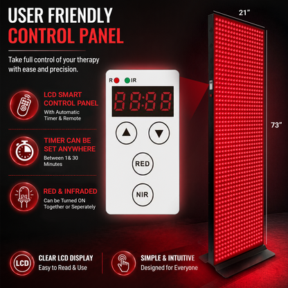 EXESAS 1008 LED Red and Near-Infrared Light Panel, 4 Wavelengths 630/660/810/850 nm, Dual-Chip 5 W LEDs, 73 x 21 in. Full-Body Panel with Base Stand, Remote and Timer (1300 W)