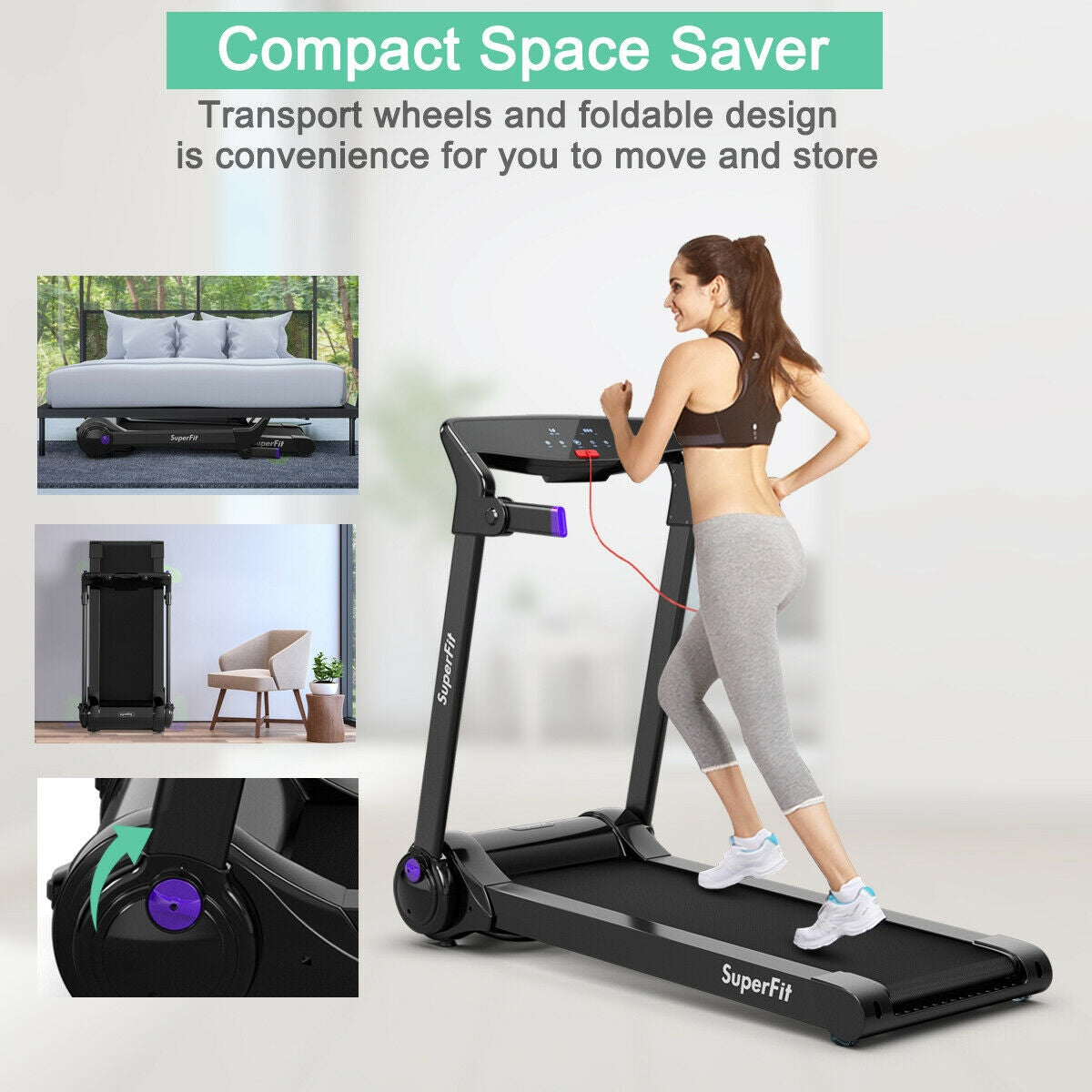 Costway SuperFit 3 HP Folding Treadmill with Bluetooth Speaker