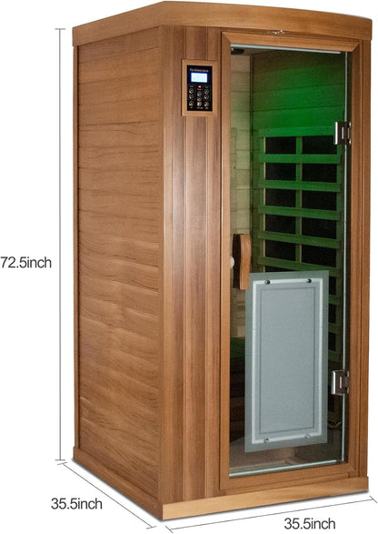 Home Sauna Far Infrared Sauna 1 Person plus Low-Emf Natural Red Cedar Indoor Sauna Spa, 1510W Infrared Sauna for Home, 8 Low Electromagnetic Field Heaters, 2 Bluetooth Speakers, 1 LED Reading Lamp