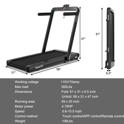 Costway SuperFit 4.75 HP 2-in-1 Folding Treadmill – Under-Desk and Running Modes