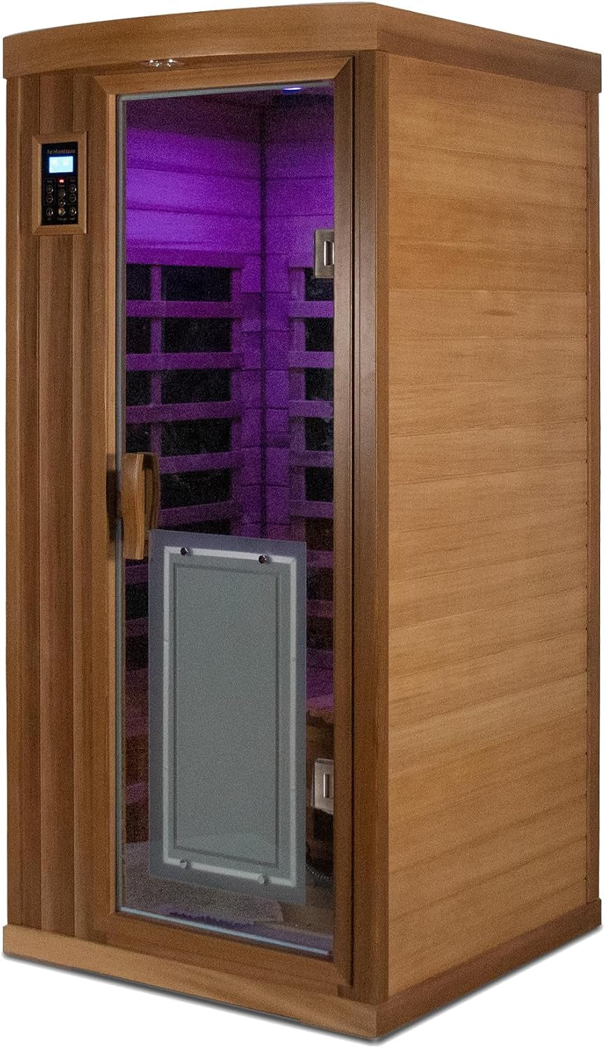 Home Sauna Far Infrared Sauna 1 Person plus Low-Emf Natural Red Cedar Indoor Sauna Spa, 1510W Infrared Sauna for Home, 8 Low Electromagnetic Field Heaters, 2 Bluetooth Speakers, 1 LED Reading Lamp