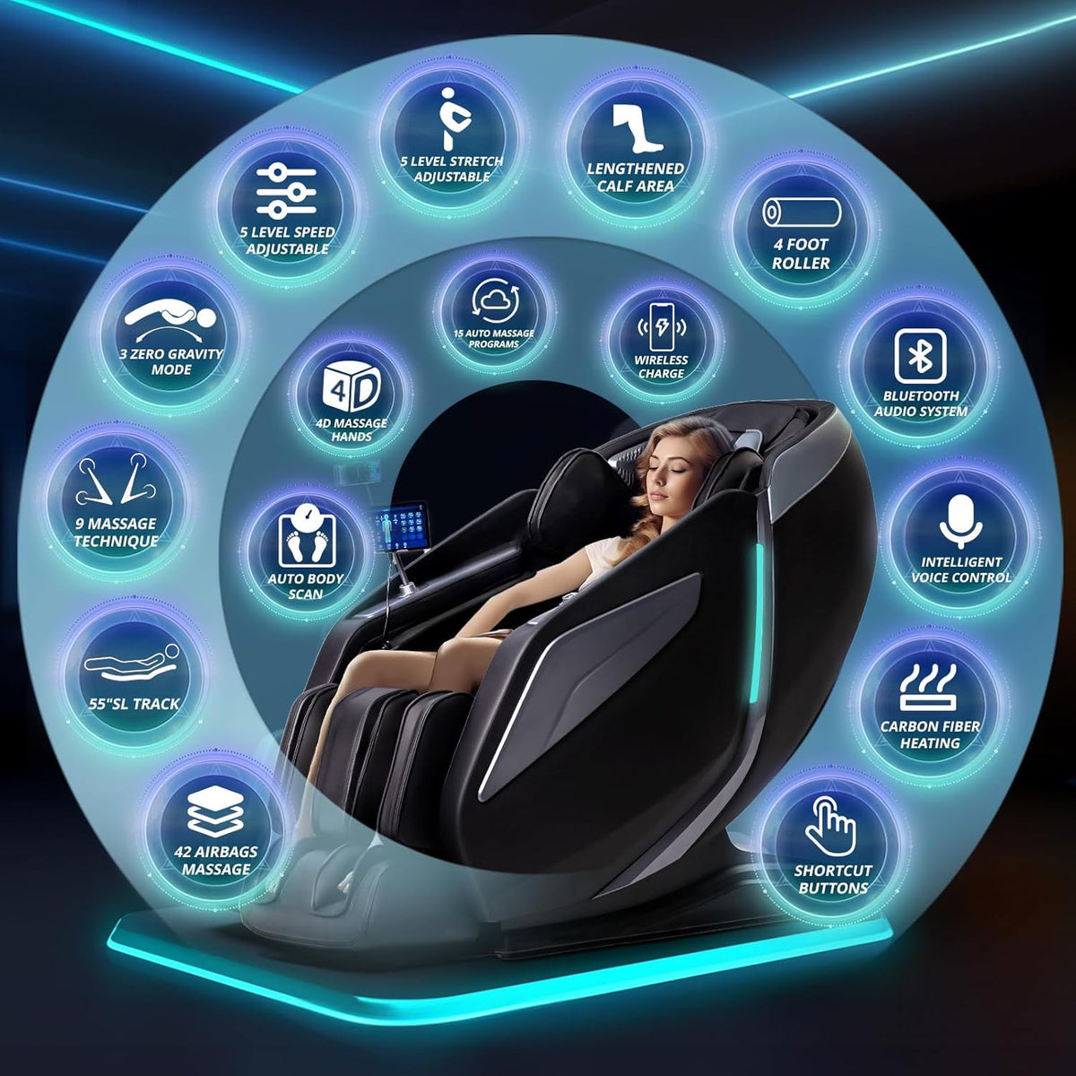 4D Massage Chair Full Body Zero Gravity Recliner,55“ Sl-Track Massage Chair
