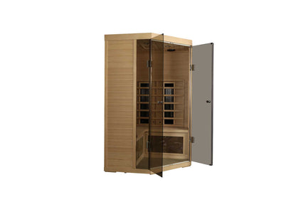 Home Furnishers 2-Person Corner Full Spectrum Infrared Sauna with Himalayan Salt Panels, Hemlock Wood