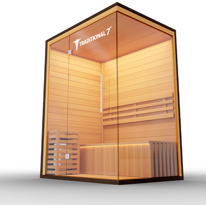 Medical Sauna Traditional 7 3-Person Indoor Steam Sauna, Canadian Hemlock with Two-Wall Glass Design, 4.5 kW Heater and LED Touch Controls