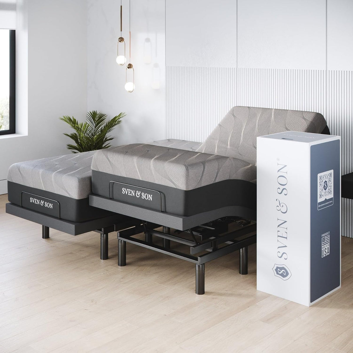 Sven & Son Harmony Adjustable Bed Base, Head and Foot Lift, Massage, Under-Bed Lights, USB, Gel Memory, Zero Gravity Smart Frame - Split King + 12 Inch Memory Foam Matt (Medium)