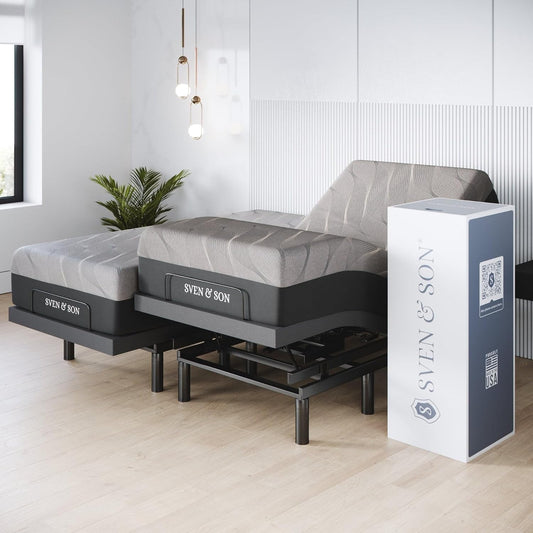 Sven & Son Harmony Adjustable Bed Base, Head and Foot Lift, Massage, Under-Bed Lights, USB, Gel Memory, Zero Gravity Smart Frame - Split King + 12 Inch Memory Foam Matt (Medium)