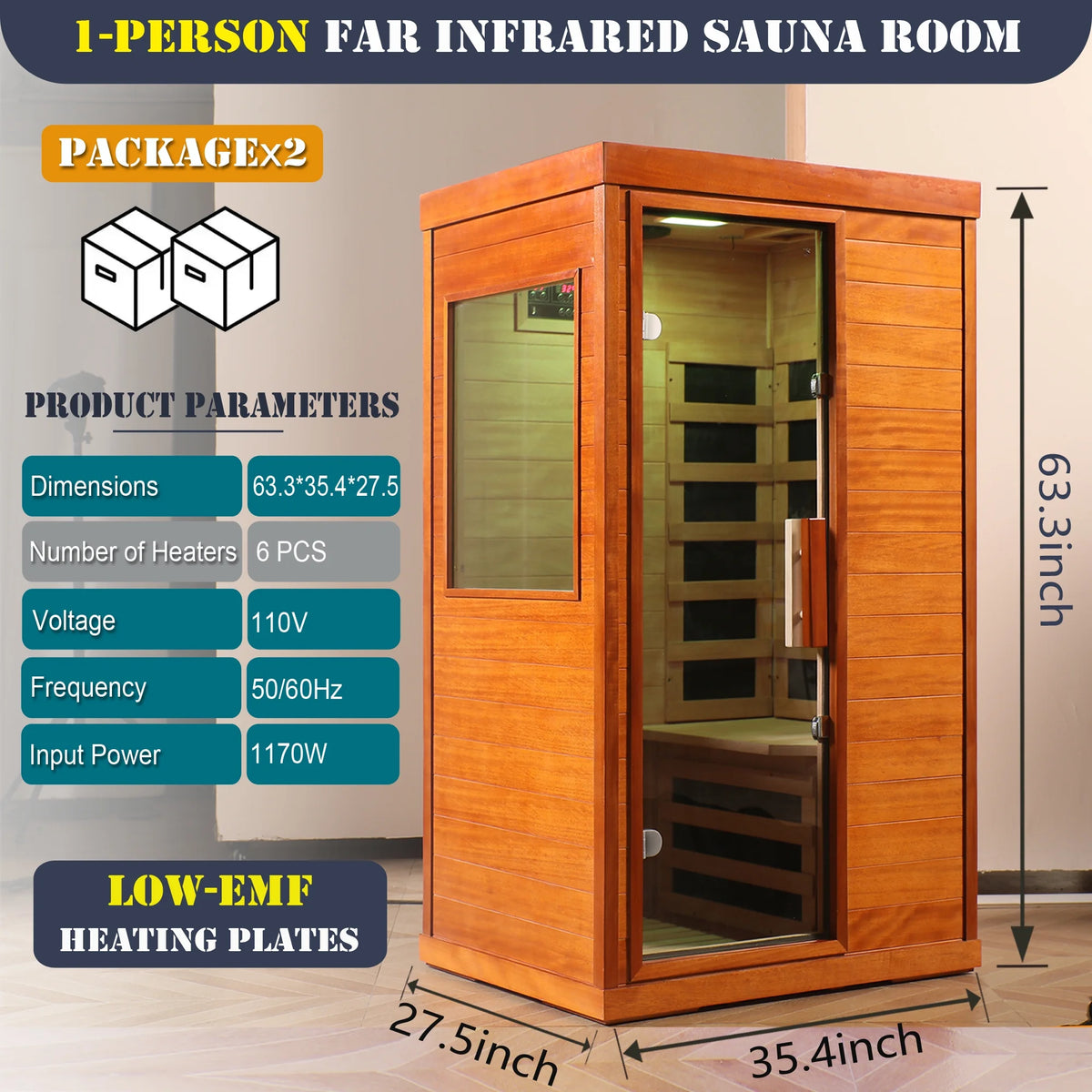 Dry Sauna for Home, 1120W Far Infrared Saunabox with 7-Color Light, 1-Person Indoor Sauna Room W/ Red Light, Bluetooth Audio, LED Reading Light, 77-140℉, Multi-Function Setting