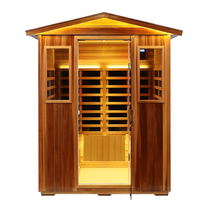 Four-Person Far-Infrared Outdoor Sauna with Carbon Crystal Heating Plates - Natural Hemlock