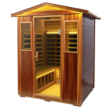 Four-Person Far-Infrared Outdoor Sauna with Carbon Crystal Heating Plates - Natural Hemlock