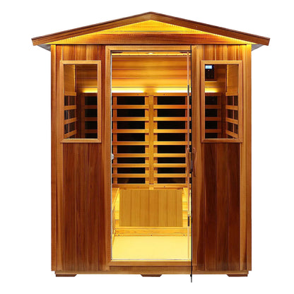 Four-Person Far-Infrared Outdoor Sauna with Carbon Crystal Heating Plates - Natural Hemlock