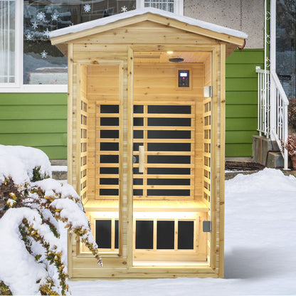 Home Furnishers 2-Person Far Infrared Outdoor Sauna with 6 Heating Panels, Old Fir Wood
