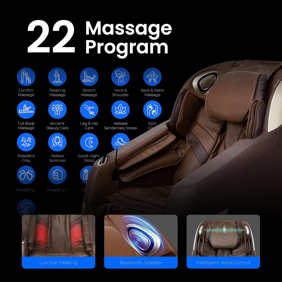 Osaki Titan Quantum Black Massage Chair with 3D Sl-Track Rollers, 3 Step Zero Gravity, Full Body Airbag Massage, Intelligent Voice Control, Back & Calf Heat and Foot Roller Massage