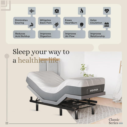 Sven & Son Classic Adjustable Bed Base, Head and Foot Lift, Massage, Under-Bed Lights, USB, Gel Memory, Zero Gravity Smart Frame - Twin XL + 10 Inch Memory Foam Matt (Firm)