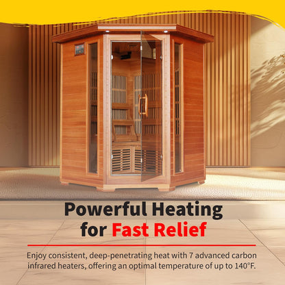 HEATWAVE Hudson Bay 3 Person Cedar Infrared Wood Sauna for Home Relaxation & Detox – Indoor Sauna with 7 Carbon Heaters, Chromotherapy Lighting, Oxygen Ionizer, & Built-In Stereo Sound System