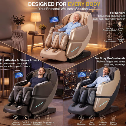 2026 4D Massage Chair, Full Body Recliner with OTA Cloud Tech, Deep Yoga Stretch, 27 Auto Modes, 55" SL Track, APP & AI Voice Control, Auto Footrest, Zero Gravity, and Heating for Relaxation