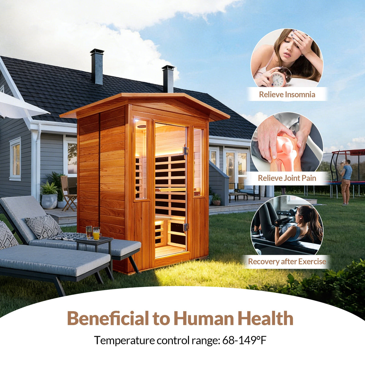 Outdoor Two-Person Far Infrared Sauna – Red Cedar Exterior, 9 Heating Panels, 2250 W