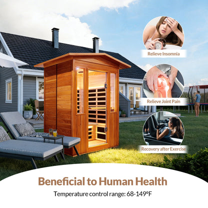 Outdoor Two-Person Far Infrared Sauna – Red Cedar Exterior, 9 Heating Panels, 2250 W