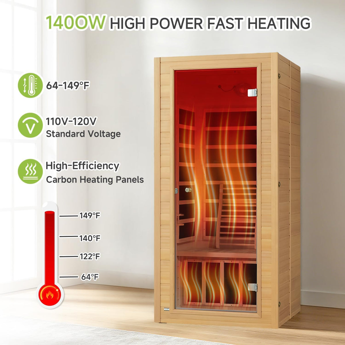 Sauna 1 Person Low EMF FAR Infrared Sauna with Red Light Therapy