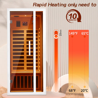 1 Person Extendable FAR Infrared Sauna for Home, Hemlock Wood Low EMF 6 Carbon Heaters Indoor Saunas with LED Lights, Bluetooth Speaker, Digital Control Panel, and Seating Bench
