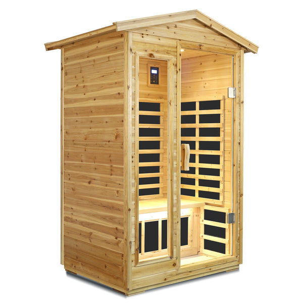 Home Furnishers 2-Person Far Infrared Outdoor Sauna with 6 Heating Panels, Old Fir Wood