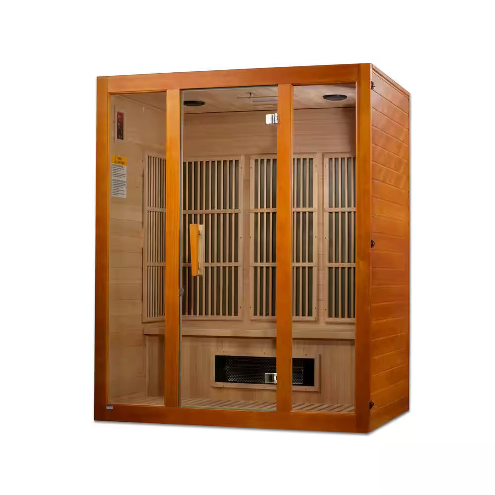 Alpine Upgraded 3 Person Infrared Sauna with 7 Dual Tech Infrared Heaters, Red Light and Chromotherapy and Sound System