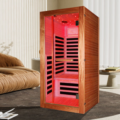 American White Oak Single Person Sauna Room with LED Lighting